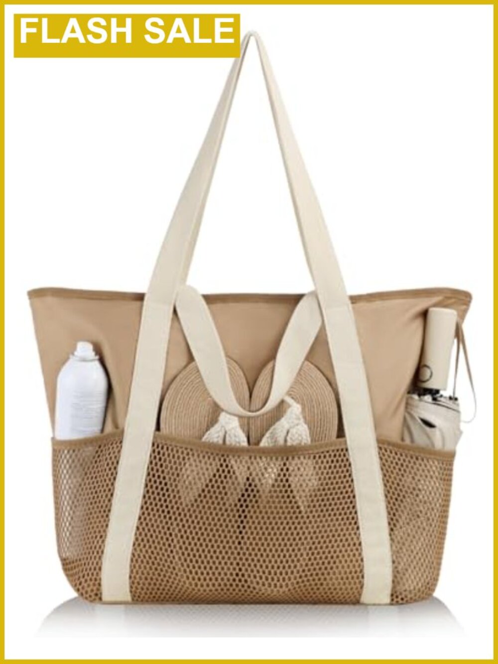 HOMESPON Large Waterproof Sandproof Beach Bag Tote with Zipper and Mesh Pockets